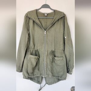 Tommy Bahama Olive Green Linen Utility Jacket With Hoodie, Woman Size S